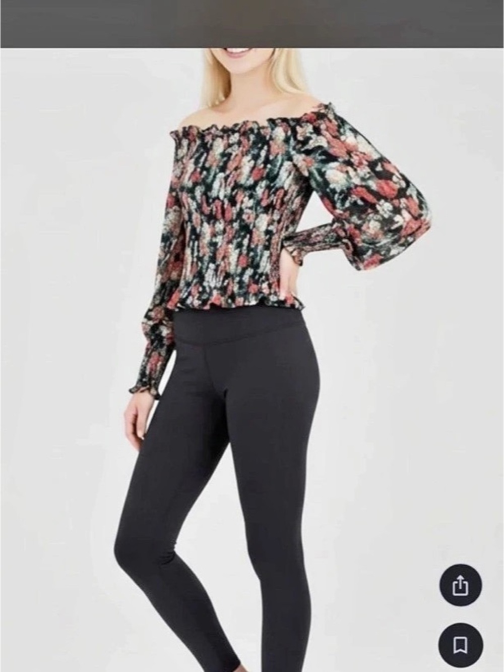 Express Black Floral Smocked Off-the-Shoulder Blouse